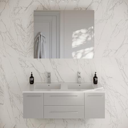 Fresca Lucera 48" Wall Mounted Double Basin Vanity Set with Cabinet, Quartz Vanity Top, and Medicine Cabinet Gray