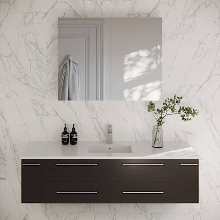 Fresca Lucera 60" Wall Mounted Single Basin Vanity Set with Cabinet, Quartz Vanity Top, and Medicine Cabinet Espresso