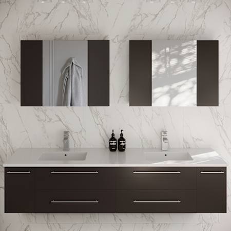 Fresca Lucera 72" Wall Mounted Double Basin Vanity Set with Cabinet, Quartz Vanity Top, and Medicine Cabinets Espresso
