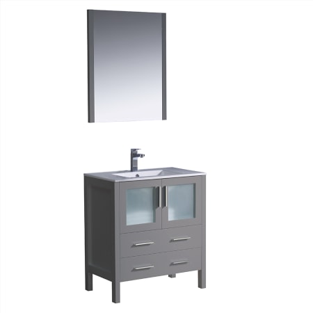 Fresca Torino 30" Free Standing Single Vanity Set with Engineered Wood Cabinet, Ceramic Vanity Top, Framed Mirror and Single Hole Faucet Gray