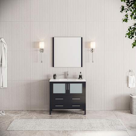 Fresca Torino 36" Free Standing Single Basin Vanity Set with Cabinet, Ceramic Vanity Top, and Framed Mirror Espresso