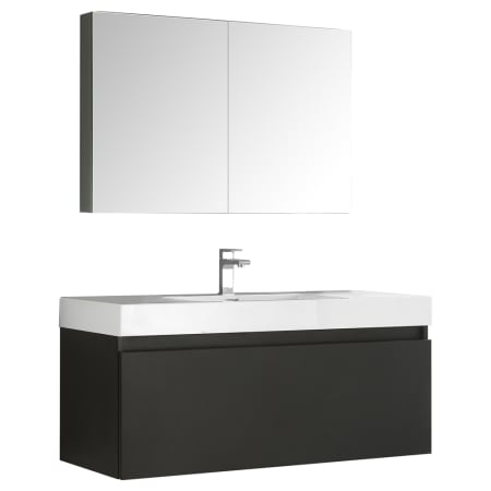 Fresca Mezzo 47-3/10" Wall Mounted / Floating Vanity Set with MDF Cabinet, Acrylic Top, Drop In Sink, Medicine Cabinet, and Single Hole Faucet Black
