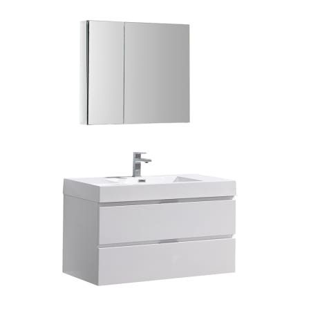 Fresca Valencia 39-1/5" Wall Mounted / Floating Single Vanity Set with Wood Cabinet and Acrylic Vanity Top - Includes 29-1/2" Medicine Cabinet Glossy White