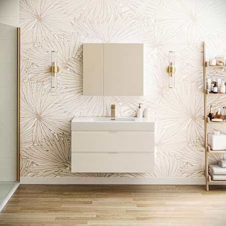Fresca Valencia 40" Wall Mounted Single Basin Vanity Set with Cabinet, Acrylic Vanity Top, and Medicine Cabinet Glossy White
