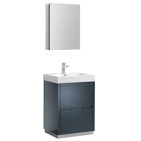 Fresca Valencia 24" Free Standing Single Basin Vanity Set with Cabinet, Acrylic Vanity Top, and Medicine Cabinet Dark Slate Gray