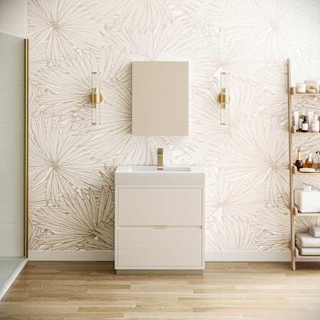 Fresca Valencia 30" Free Standing Single Basin Vanity Set with Cabinet, Acrylic Vanity Top, and Medicine Cabinet Glossy White