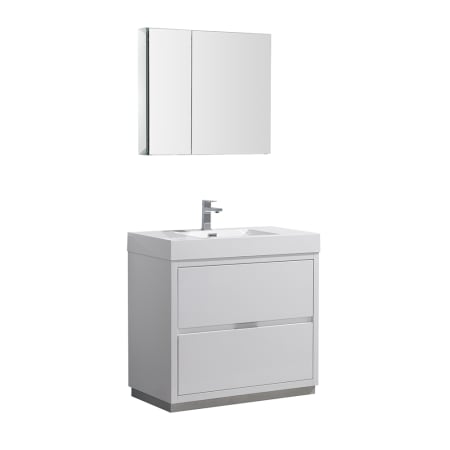 Fresca Valencia 36" Single Vanity Set with Wood Cabinet and Acrylic Vanity Top - Includes 39-1/2" Medicine Cabinet Glossy White