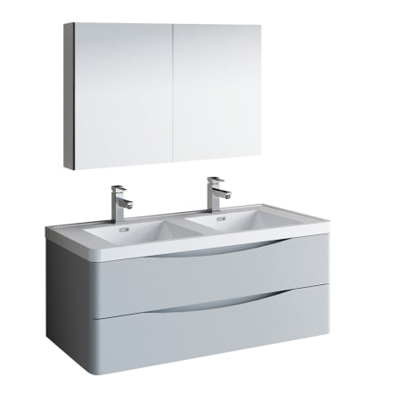 Fresca Tuscany 48" Wall Mounted Double Basin Vanity Set with Acrylic Vanity Top and Two Single Hole Faucets Glossy Gray