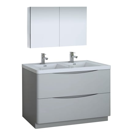 Fresca Tuscany 48" Free Standing Double Basin Vanity Set with Acrylic Vanity Top and Two Single Hole Faucets Glossy Gray