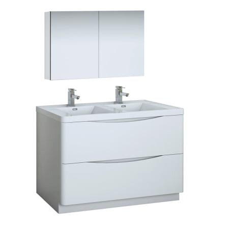 Fresca Tuscany 48" Free Standing Double Basin Vanity Set with Acrylic Vanity Top and Two Single Hole Faucets Glossy White