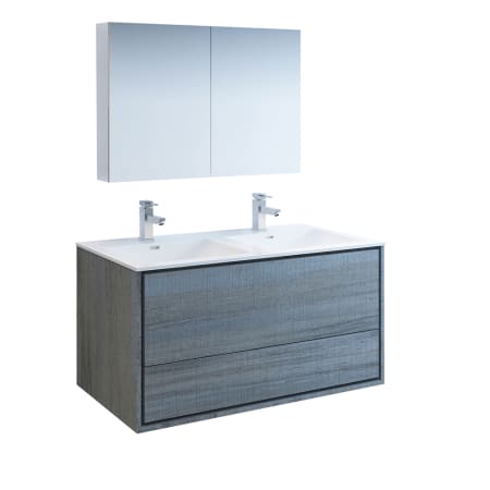 Fresca Catania 48" Wall Mounted Double Basin Vanity Set with Acrylic Vanity Top and Two Single Hole Faucets Ocean Gray