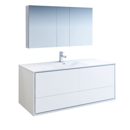 Fresca Catania 60" Wall Mounted Single Basin Vanity Set with Acrylic Vanity Top and One Single Hole Faucet Glossy White