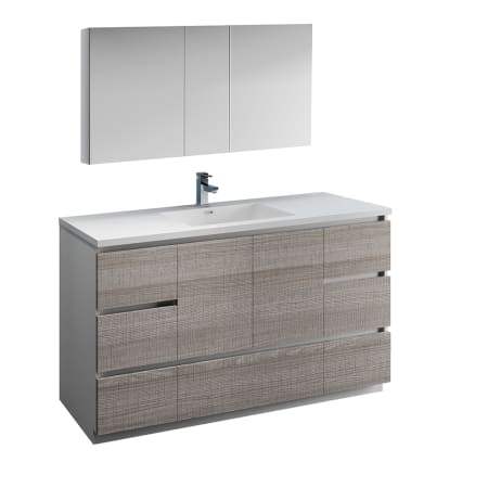 Fresca Lazzaro 60" Free Standing Single Basin Vanity Set with MDF Cabinet, Acrylic Vanity Top, Medicine Cabinet and Single Hole Bathroom Faucet Ash Gray
