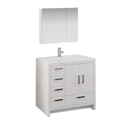 Fresca Imperia 36" Free Standing Single Basin Vanity Set with MDF Cabinet, Acrylic Vanity Top, Medicine Cabinet and Single Hole Bathroom Faucet Glossy White