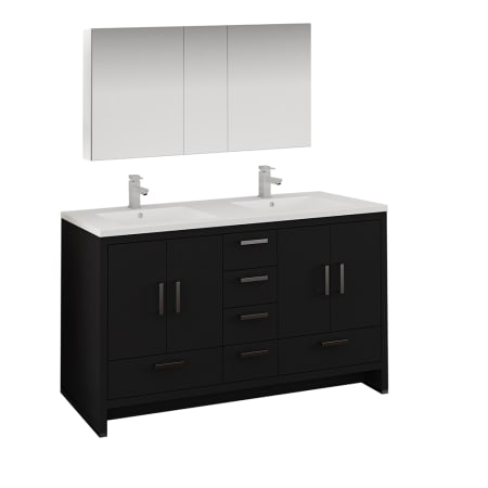 Fresca Imperia 60" Free Standing Double Basin Vanity Set with MDF Cabinet, Acrylic Vanity Top, Medicine Cabinet and Single Hole Bathroom Faucet Dark Gray Oak