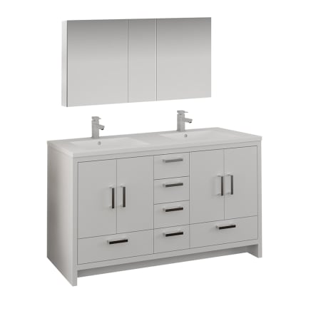 Fresca Imperia 60" Free Standing Double Basin Vanity Set with MDF Cabinet, Acrylic Vanity Top, Medicine Cabinet and Single Hole Bathroom Faucet Glossy White