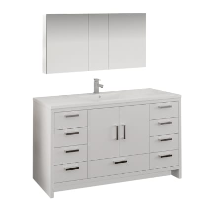 Fresca Imperia 60" Free Standing Single Basin Vanity Set with Cabinet, Acrylic Vanity Top, and Medicine Cabinet Glossy White