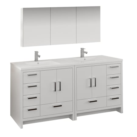 Fresca Imperia 72" Free Standing Double Basin Vanity Set with MDF Cabinet, Acrylic Vanity Top, Medicine Cabinet and Single Hole Bathroom Faucet Glossy White
