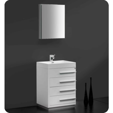 Fresca Livello 23-3/8" MDF Vanity With Mirrored Medicine Cabinet, Sink, Countertop, P-Trap, Pop Up Drain and Installation Hardware White