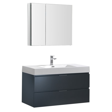 Fresca Valencia 39-1/5" Wall Mounted / Floating Single Vanity Set with Wood Cabinet and Acrylic Vanity Top - Includes 29-1/2" Medicine Cabinet Dark Slate Gray