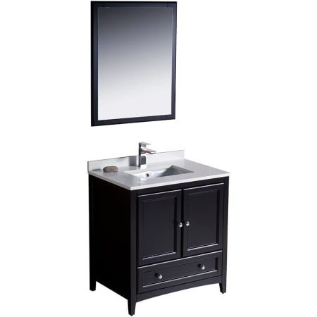 Fresca Oxford 30" Free Standing Single Vanity Set with MDF Cabinet, Quartz Vanity Top, Framed Mirror and Single Hole Faucet Espresso