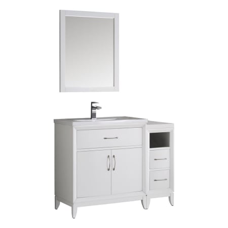 Fresca Cambridge 42" Free Standing Vanity Set with Wood Cabinet, Ceramic Top, Drop-In Sink, Mirror, and Single Hole Faucet Matte White