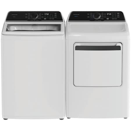 Frigidaire 27 Inch Wide 4.4 Cu. Ft. Top Load Washer and 27 Inch Wide 7 Cu. Ft. Gas Dryer Laundry Pair with MaxFill Option and Sensor Dry White