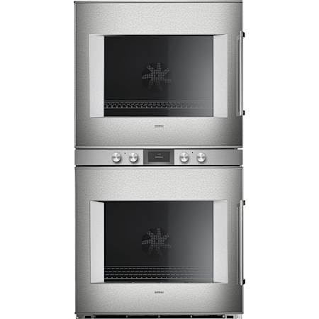 Finish: Gaggenau 400 Series 30 Inch Wide 9 Cu. Ft. Electric Double Oven with Safety Shut Off and Convection Stainless Steel