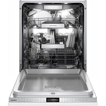Finish: Gaggenau 400 Series 24 Inch Wide 13 Place Setting Built-In Top Control Dishwasher with Soft Lock and Cutlery Basket Stainless Steel
