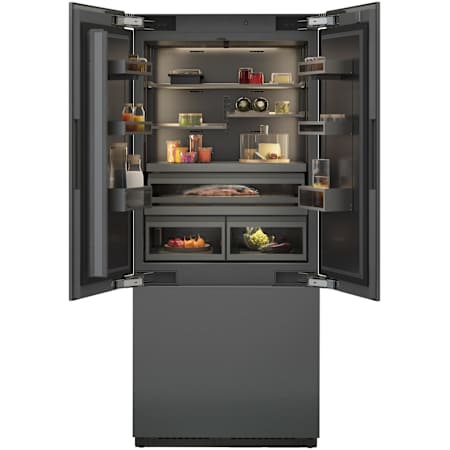 Finish: Gaggenau 400 Series 36 Inch Wide 20 Cu. Ft. Energy Star Certified French Door Refrigerator with Fast Cooling and Soft Close Dark Brushed Stainless Steel