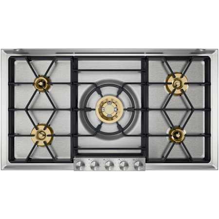 Finish: Gaggenau 200 Series 36 Inch Wide 5 Burner Natural Gas Cooktop with Electric Ignition and Brass Burner Rings Stainless Steel