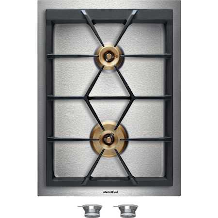 Finish: Gaggenau 400 Series 15 Inch Wide 2 Burner Natural Gas Cooktop with Simmer Function and Control Knobs Stainless Steel