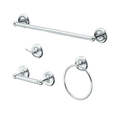 Gatco Designer II 4 Piece Bathroom Package with 18" Towel Bar, Robe Hook, Towel Ring, and Toilet Paper Holder Chrome