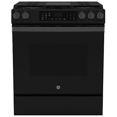 GE 30 Inch Wide 5.3 Cu. Ft. Slide In Gas Range with Convection and Storage Drawer Fingerprint Resistant Black Slate