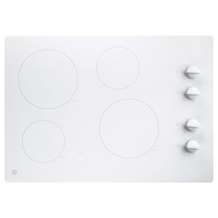 GE 30 Inch Wide 4 Burner Electric Cooktop with Radiant Burners and Knob Controls White
