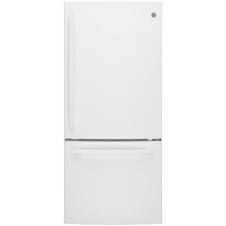 GE 30 Inch Wide 20.9 Cu. Ft. Energy Star Rated Free Standing Bottom Mount Refrigerator with Turbo Cool Temperature Setting and Sliding Snack Drawer White