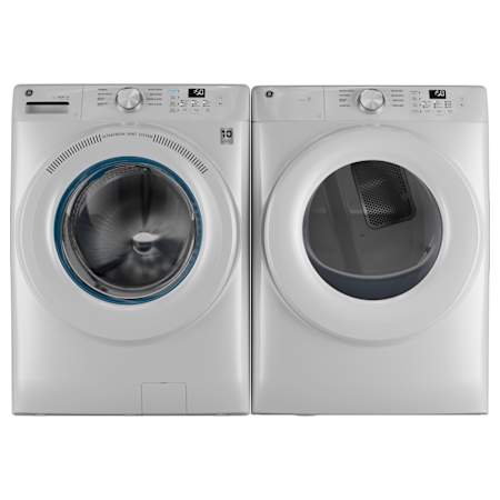 GE 28 Inch Wide 4.6 Cu. Ft. Front Load Washer and 28 Inch Wide 7.8 Cu. Ft. Gas Dryer Laundry Pair White