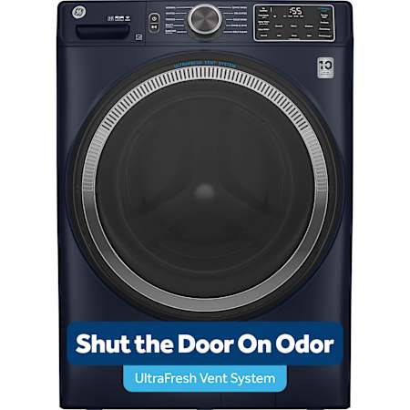 GE 28 Inch Wide 4.8 Cu Ft. Front Loading Washing Machines Washer with UltraFresh Vent System with OdorBlock and Sanitize Sapphire Blue