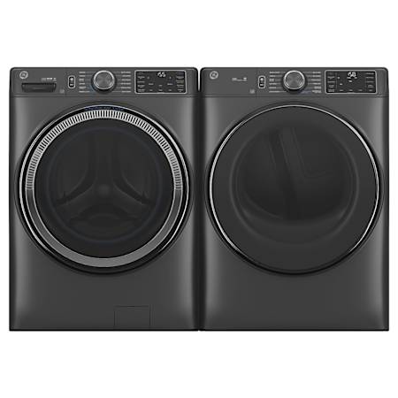 GE 28 Inch Wide 5 Cu. Ft. Front Load Washer and 28 Inch Wide 7.8 Cu. Ft. Gas Dryer Laundry Pair Carbon Graphite