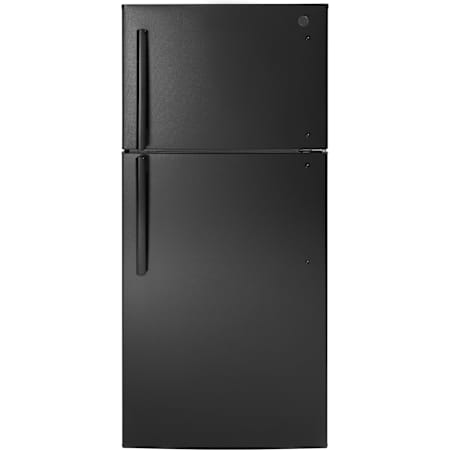 GE 30 Inch Wide 18.3 Cu. Ft. Energy Star Certified Top Freezer Refrigerator with LED Lights and Adjustable Freezer Shelf Black