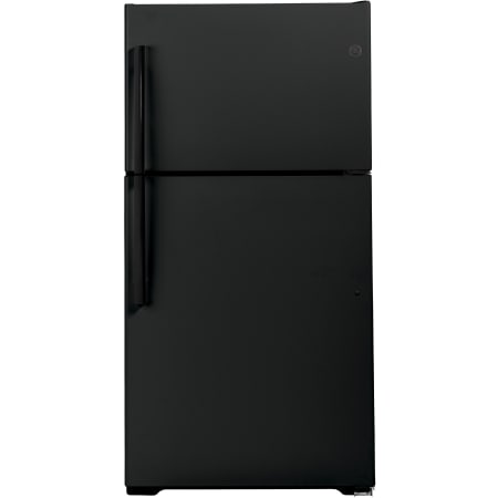 GE 33 Inch Wide 21.9 Cu. Ft. Energy Star Certified Top Freezer Refrigerator with LED Lighting Black