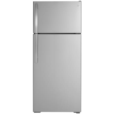 GE 28 Inch Wide 17.5 Cu. Ft. Top Mount Refrigerator with LED Lighting and Edge-to-Edge Glass Shelves Stainless Steel
