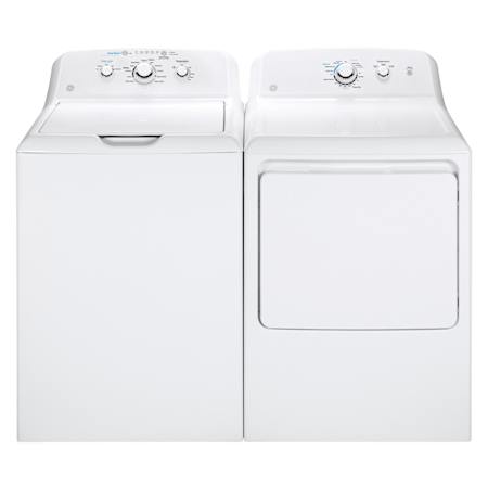 GE 27 Inch Wide 4 Cu. Ft. Top Load Washer and 27 Inch Wide 6.2 Cu. Ft. Electric Dryer Laundry Pair White