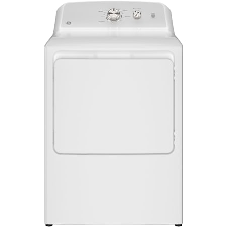 GE 27 Inch Wide 6.2 Cu. Ft. Gas Dryer with Knob Controls and Reversible Door White / Matte Silver