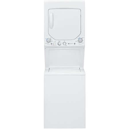 GE 24 Inch Wide Laundry Center with 2.3 Cu. Ft. Washer and 4.4 Cu. Ft. Gas Dryer with Automatic Load Sensing White