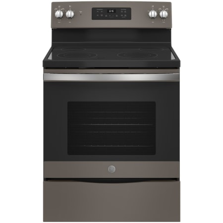 GE 30 Inch Wide 5.3 Cu. Ft. Fingerprint Resistant Free Standing Electric Range with Two Power Boil Elements and Storage Drawer Fingerprint Resistant Slate