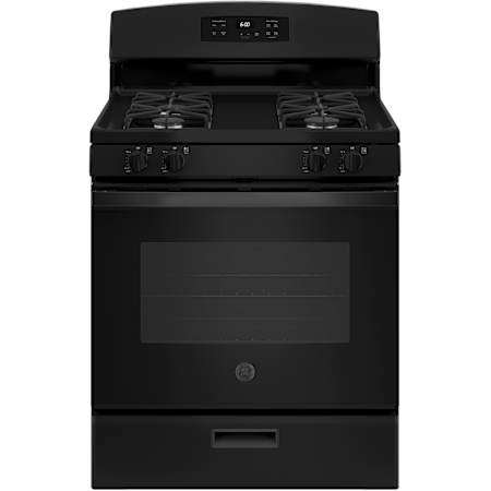 GE 30 Inch Wide 4.8 Cu. Ft. Free Standing Gas Range with Black Matte Steel Grates and Precision Simmer Burner Black