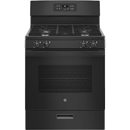 GE 30 Inch Wide 4.8 Cu. Ft. Free Standing Gas Range with Continuous Grates and Flexible Broiling Black