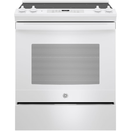 GE 30 Inch Wide 5.3 Cu. Ft. Slide In Electric Range with Dual Element Baking and Two Power Burners White