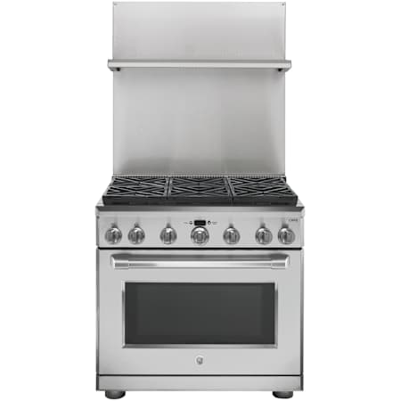 GE 30-36 Inch Adjustable Height Backsplash with Shelf for 36 Inch Wide Ranges Stainless Steel